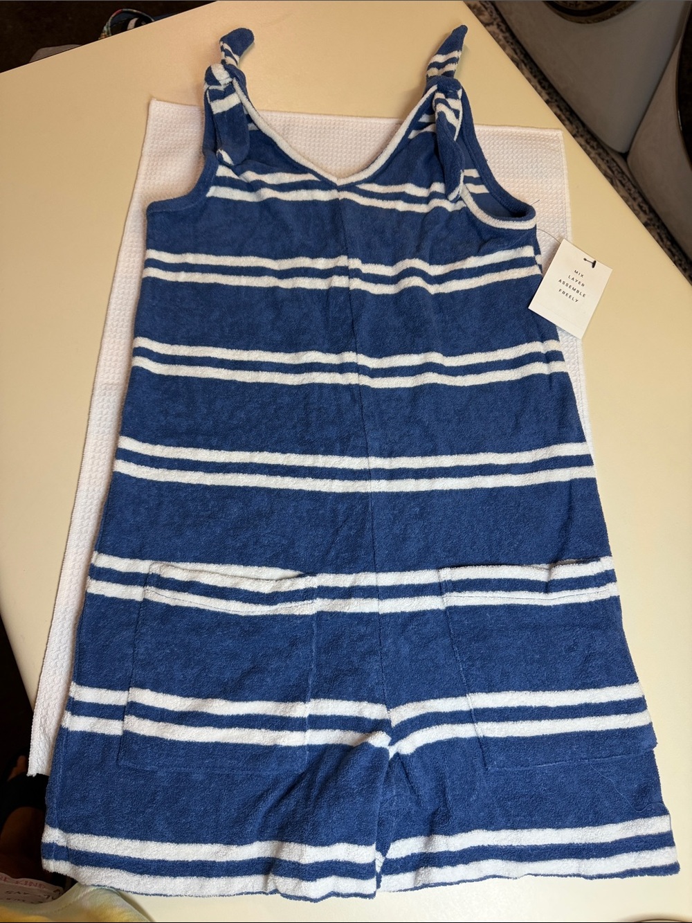 Free Assembly Girls Blue and White Striped Terry Romper